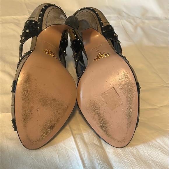 Prada Studded 4” High Heels Black & Gray Size 39 - Picture 4 of 9